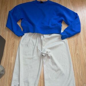 FLASH DEAL 💙 Blue Sweatshirt and Cream Pants Set